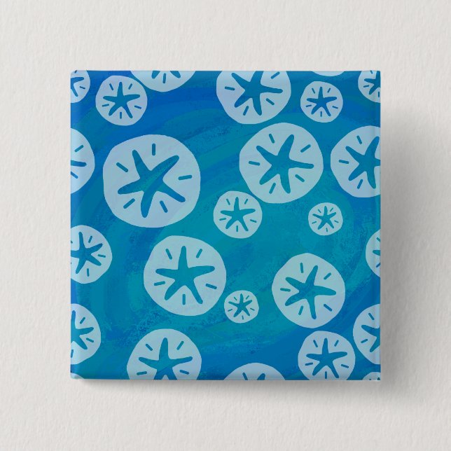 Sand Dollar White and Blue Pattern Pinback Button (Front)