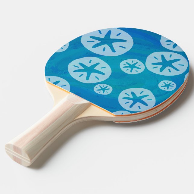 Sand Dollar White and Blue Pattern Ping-Pong Paddle (Back Angle)