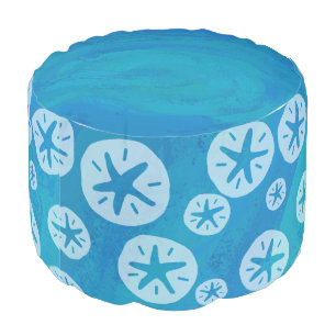 Sand Dollar White and Blue Pattern Pouf