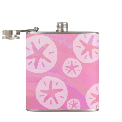 Sand Dollar White and pink Hip Flask