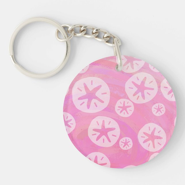 Sand Dollar White and pink Keychain (Front)