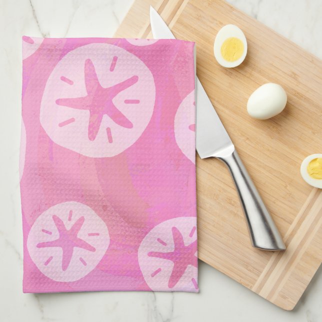 Sand Dollar White and pink Kitchen Towel (Quarter Fold)