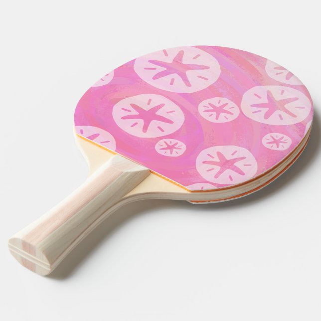 Sand Dollar White and pink Ping-Pong Paddle (Back Angle)