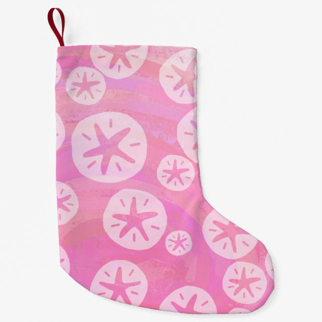 Sand Dollar White and pink Small Christmas Stocking (Front)