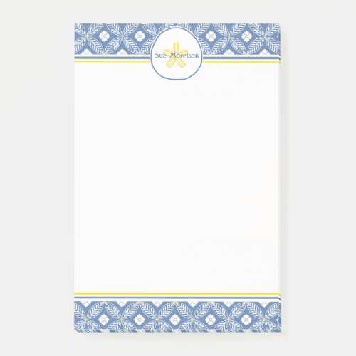 Sand Dollar with Blue  White Floral  custom name Post_it Notes