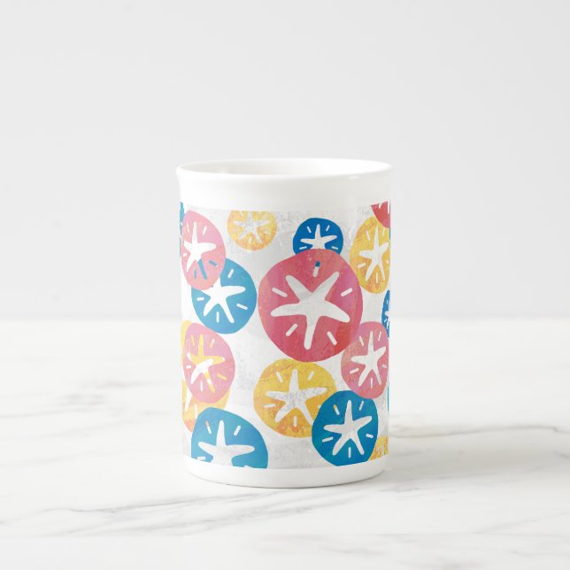 Sand Dollar Yellow Red Blue Pattern Bone China Mug (Front)