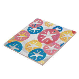 Sand Dollar Yellow Red Blue Pattern Ceramic Tile