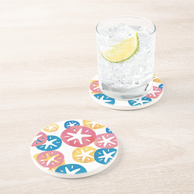 Sand Dollar Yellow Red Blue Pattern Drink Coaster (Side)
