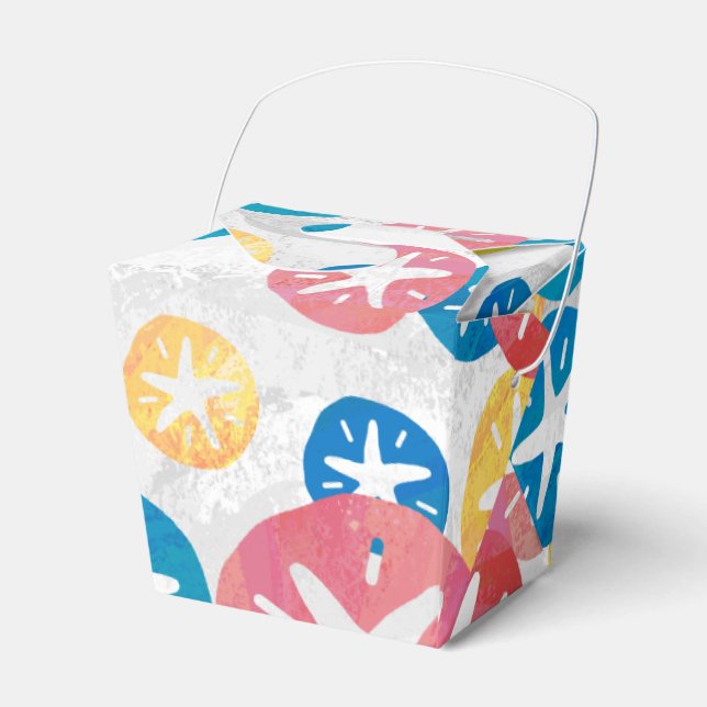 Sand Dollar Yellow Red Blue Pattern Favor Boxes (Front Side)