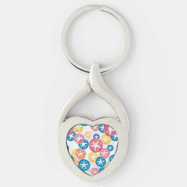 Sand Dollar Yellow Red Blue Pattern Keychain (Front)