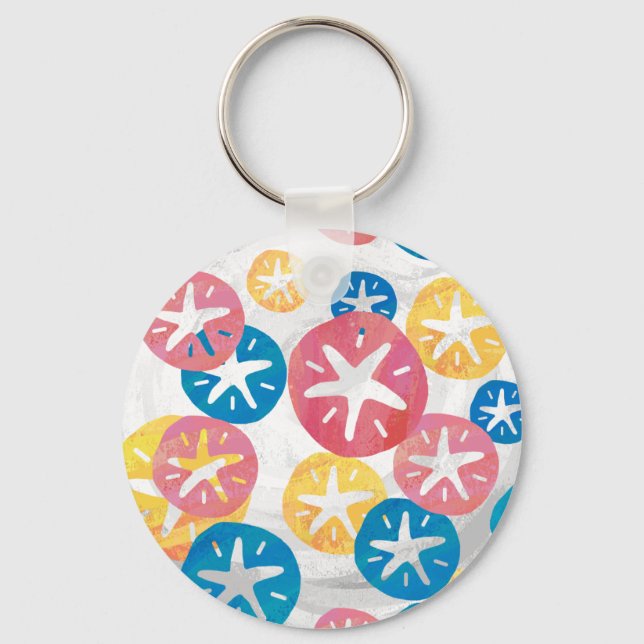 Sand Dollar Yellow Red Blue Pattern Keychain (Front)