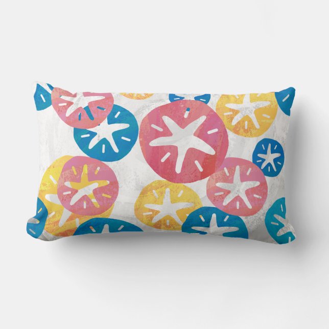 Sand Dollar Yellow Red Blue Pattern Lumbar Pillow (Front)