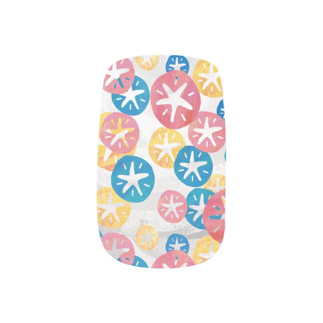 Sand Dollar Yellow Red Blue Pattern Minx Nail Wraps (Left Thumb)