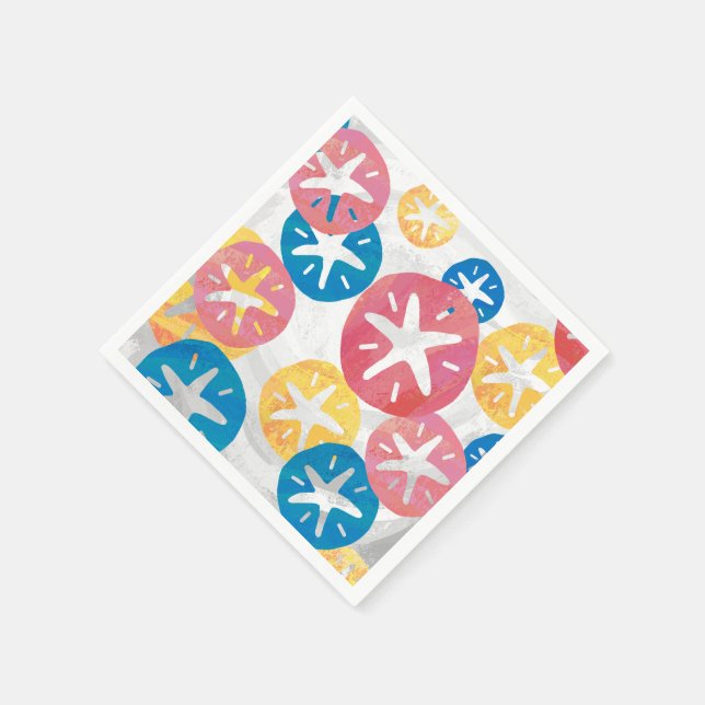 Sand Dollar Yellow Red Blue Pattern Paper Napkins (Corner)