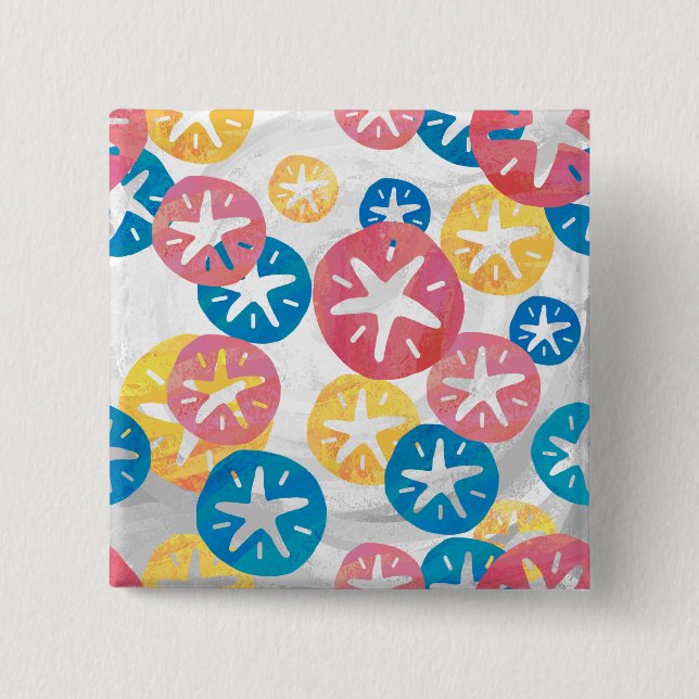 Sand Dollar Yellow Red Blue Pattern Pinback Button (Front)