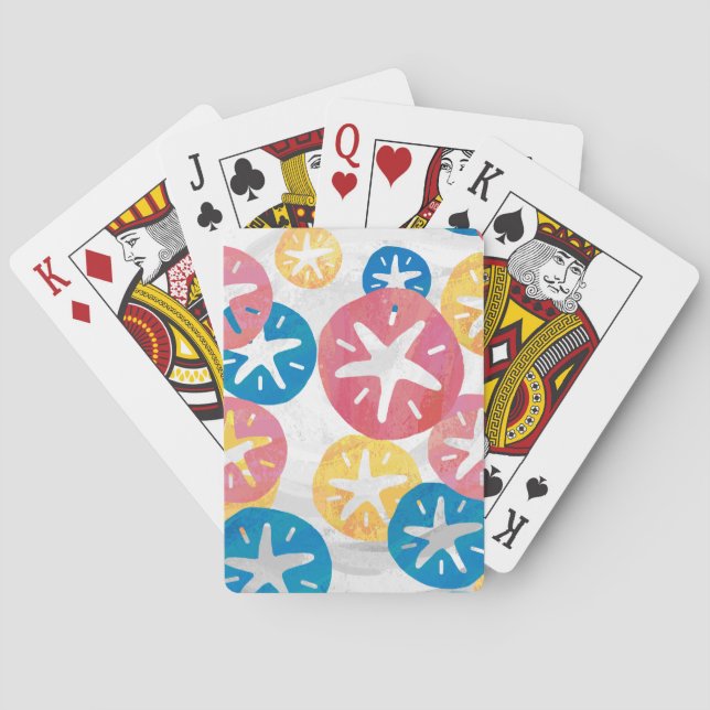 Sand Dollar Yellow Red Blue Pattern Poker Cards (Back)