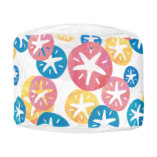 Sand Dollar Yellow Red Blue Pattern Pouf (Front)