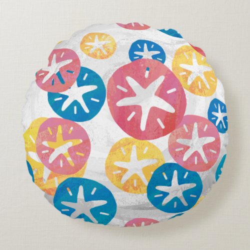 Sand Dollar Yellow Red Blue Pattern Round Pillow