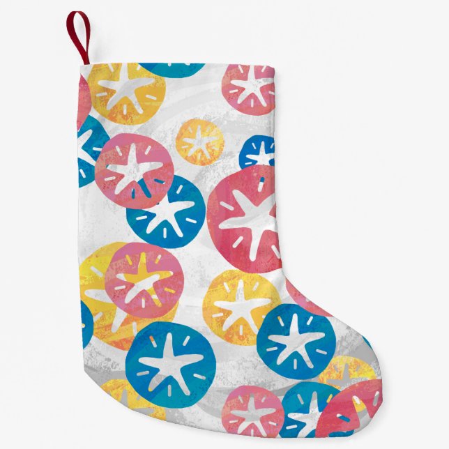 Sand Dollar Yellow Red Blue Pattern Small Christmas Stocking (Front)