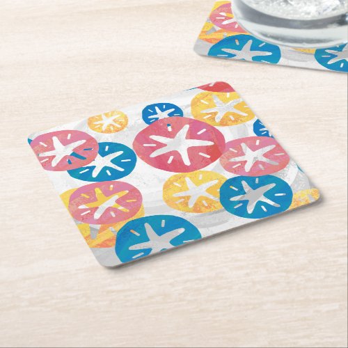 Sand Dollar Yellow Red Blue Pattern Square Paper Coaster