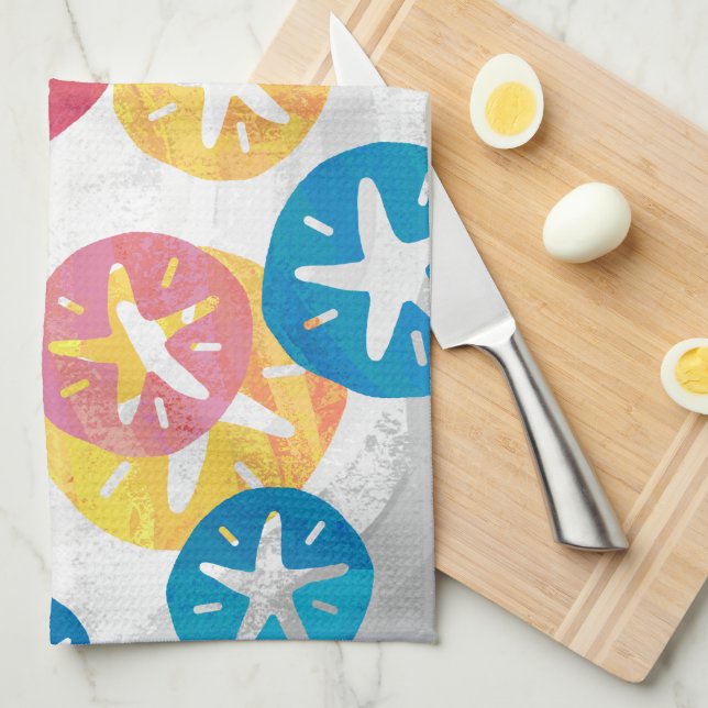 Sand Dollar Yellow Red Blue Pattern Towel (Quarter Fold)