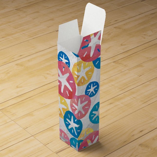 Sand Dollar Yellow Red Blue Pattern Wine Box (Opened)