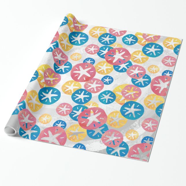 Sand Dollar Yellow Red Blue Pattern Wrapping Paper (Unrolled)