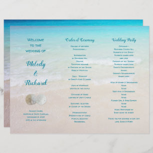Sand Dollars Beach Scene Tri-Fold Wedding Program