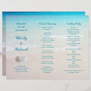 Sand Dollars Beach Scene Tri-fold Wedding Program by sandpiperWedding at Zazzle