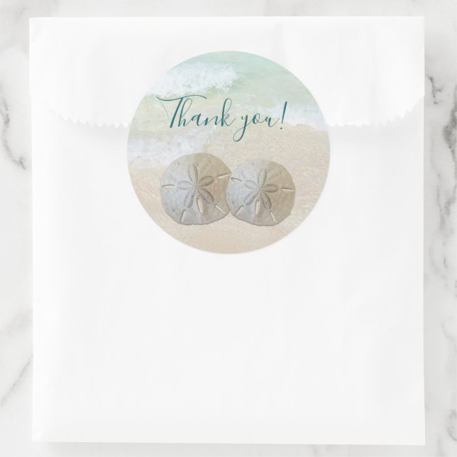 Sand Dollars Beach Wedding Thank You Classic Round Sticker (Bag)