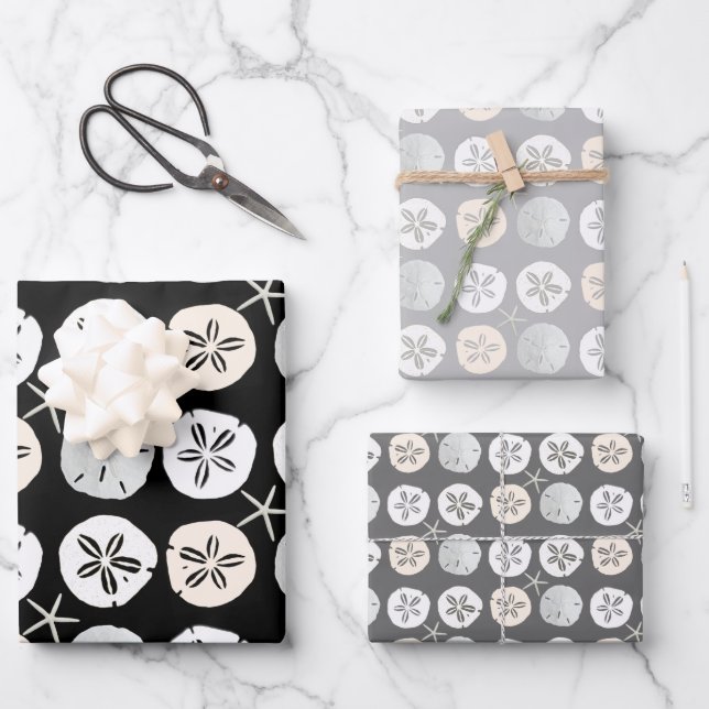 Sand Dollars Black and Gray Pattern Wrapping Paper Sheets (Front)