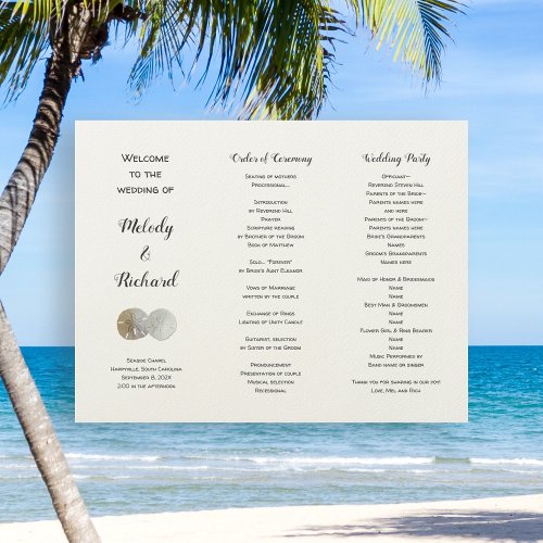 Sand Dollars Folded Big Wave Wedding Program
