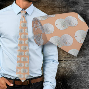 Sand Dollars Groom Coral Orange Neck Tie