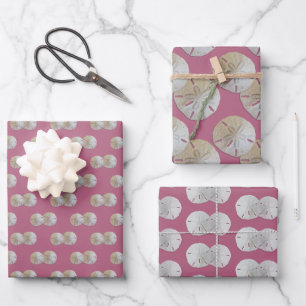 Sand Dollars Mauve Pink Patterned Wrapping Paper Sheets