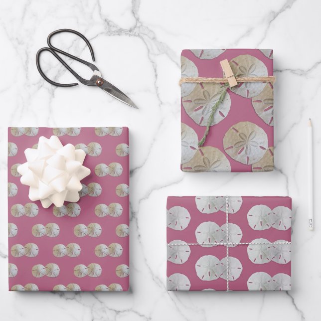 Sand Dollars Mauve Pink Patterned Wrapping Paper Sheets (Front)