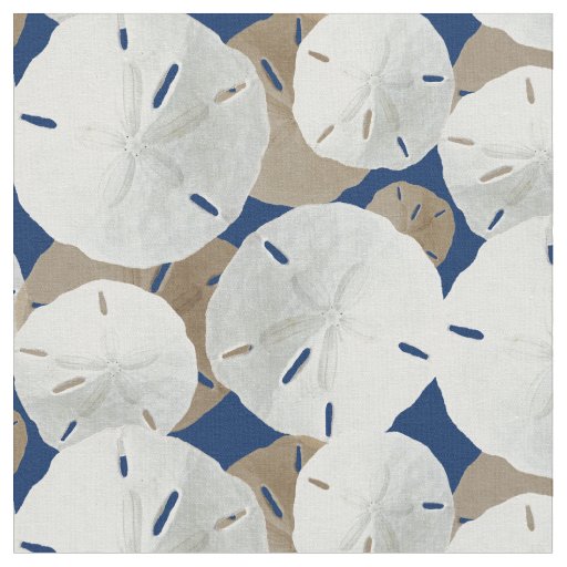 Sand Dollars Pattern Tan Navy Blue Fabric