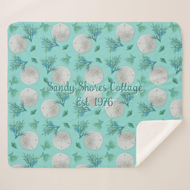Sand Dollars Pattern Turquoise Coastal Home Sherpa Blanket (Front (Horizontal))