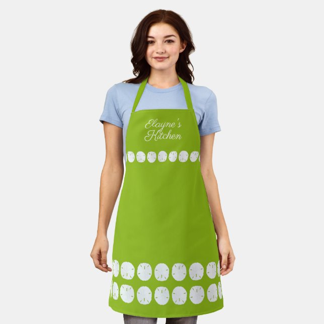 Sand Dollars Personalized Lime Kitchen Bib Apron (Worn)