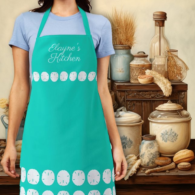 Sand Dollars Personalized Turquoise Kitchen Apron (Creator Uploaded)