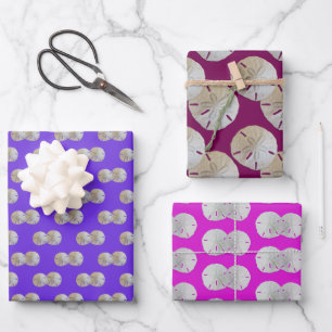 Sand Dollars Purple Pink Patterned Wrapping Paper Sheets