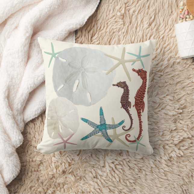 Sand Dollars Sea Horses Starfish Collection Throw Pillow (Blanket)