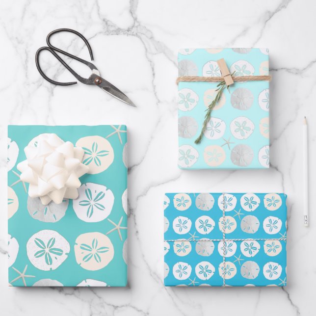 Sand Dollars Shades of Blue Wrapping Paper Sheets (Front)