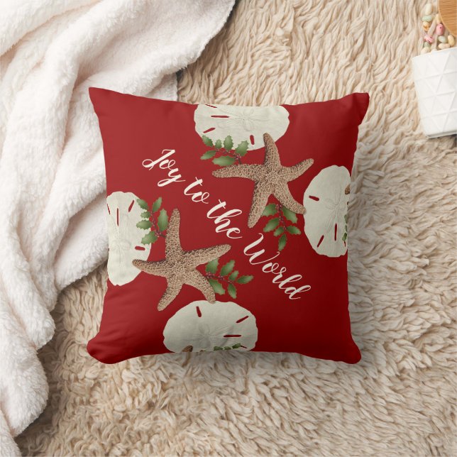 Sand Dollars Starfish Christmas Joy Throw Pillow (Blanket)
