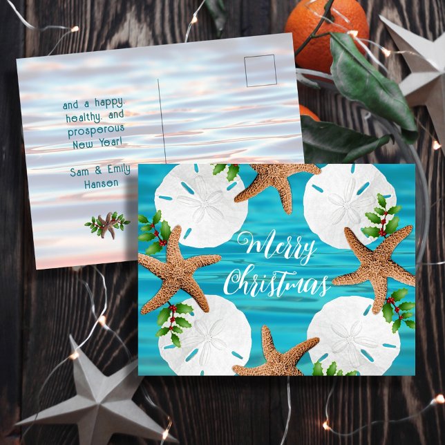 Sand Dollars Starfish Christmas Message Postcards (Creator Uploaded)