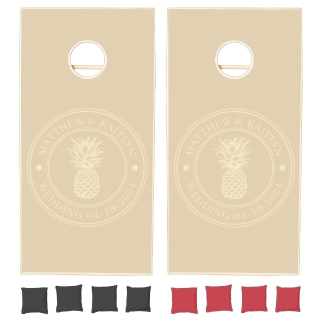 Sand Dune Pineapple Wedding Crest & Names Cornhole Set (Set)