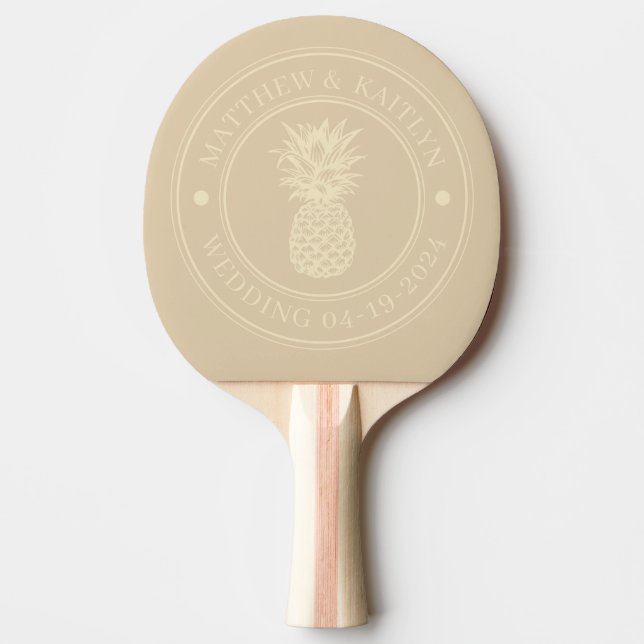 Sand Dune Pineapple Wedding Crest & Names Ping Pong Paddle (Front)