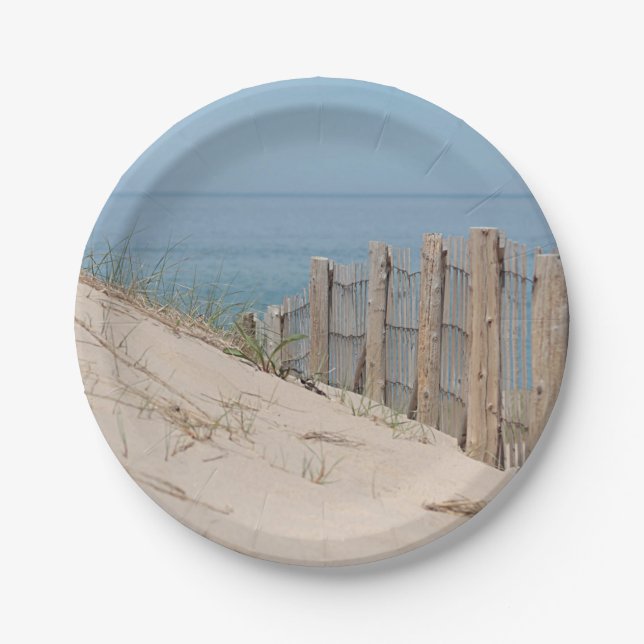 Sand dunes and beach fence paper plates (Front)