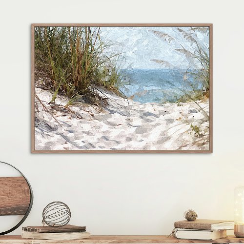 Sand Dunes Beach Ocean Watercolor Art Painting Poster