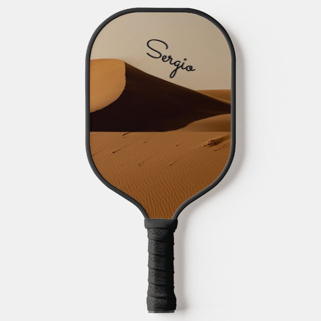 Sand Dunes Desert Landscape Personalized Script Carbon Fiber Pickleball Paddle (Front)