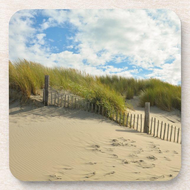 Sand dunes with wooden fence beverage coaster (Front)